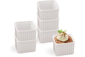 HIC Harold Import Co. 98038-6 Square Ramekins, White Porcelain, 3-Inch, 5-Ounce Capacity, Set of 6