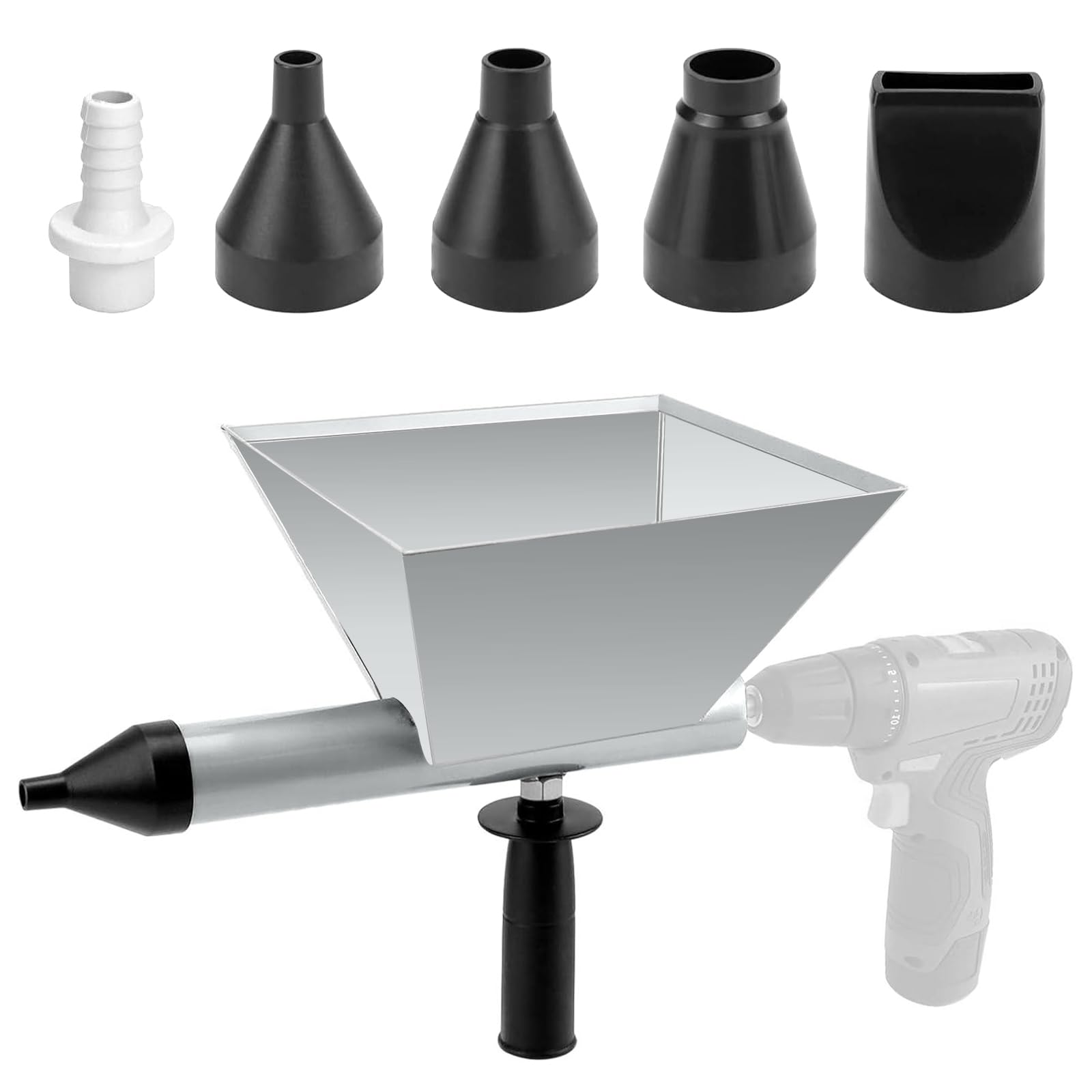 TUAKIMCE Electric Mortar Grout Gun, Large Size Auger Mortar Grout Gun, Metal Cement Caulking Gun with 4 Nozzles, for Electric Drills, Seamless Tile and Masonry Work