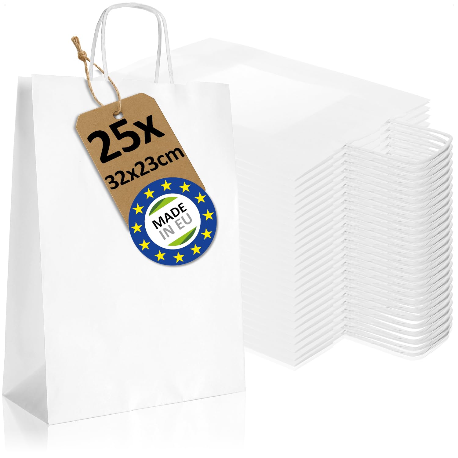 Robin Goods® 25x white paper bags with handles, gift bags made of kraft paper, handle carrier bags, paper bags for packing and giving away gifts (white - 32x23x10cm - 25 pieces)