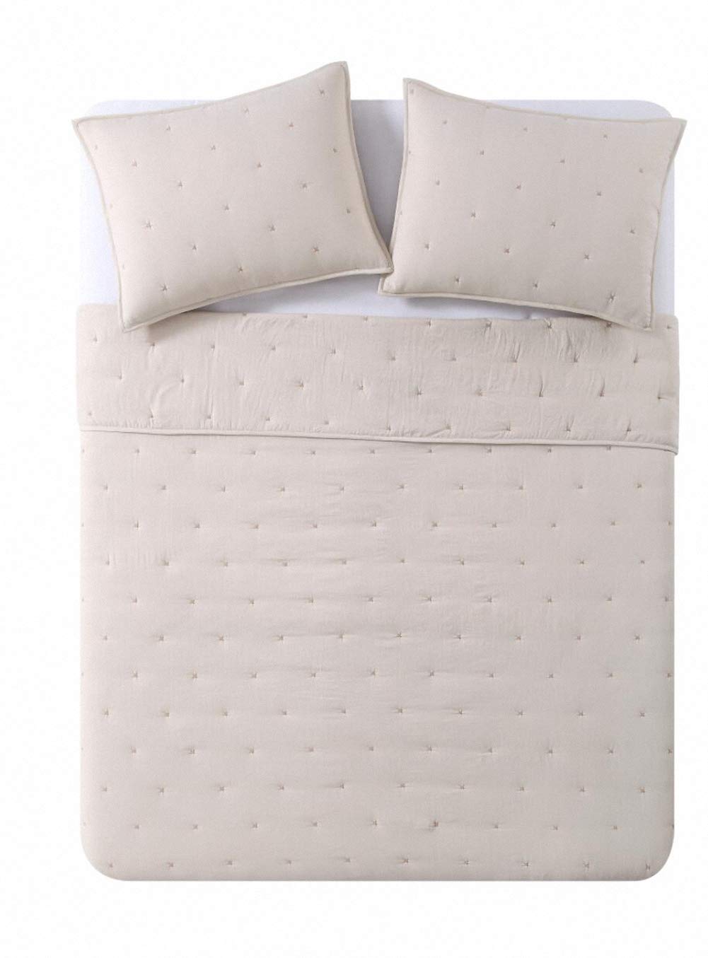 Bourina Reversible Bedspread Coverlet Set - Pre-Washed Microfiber Ultra Soft Lightweight Star Quilted 3-Piece Quilt Set King, Beige