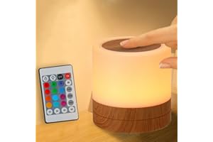 ERUN Nursery Night Light for Kids, USB Rechargeable Small Desk Lamp,13 RGB Colors & 4 Brightness & 1 Remote, Touch Bedside Cordless Table Lamp, Portable Night Lamp for Bedroom Living Room Home (Brown)