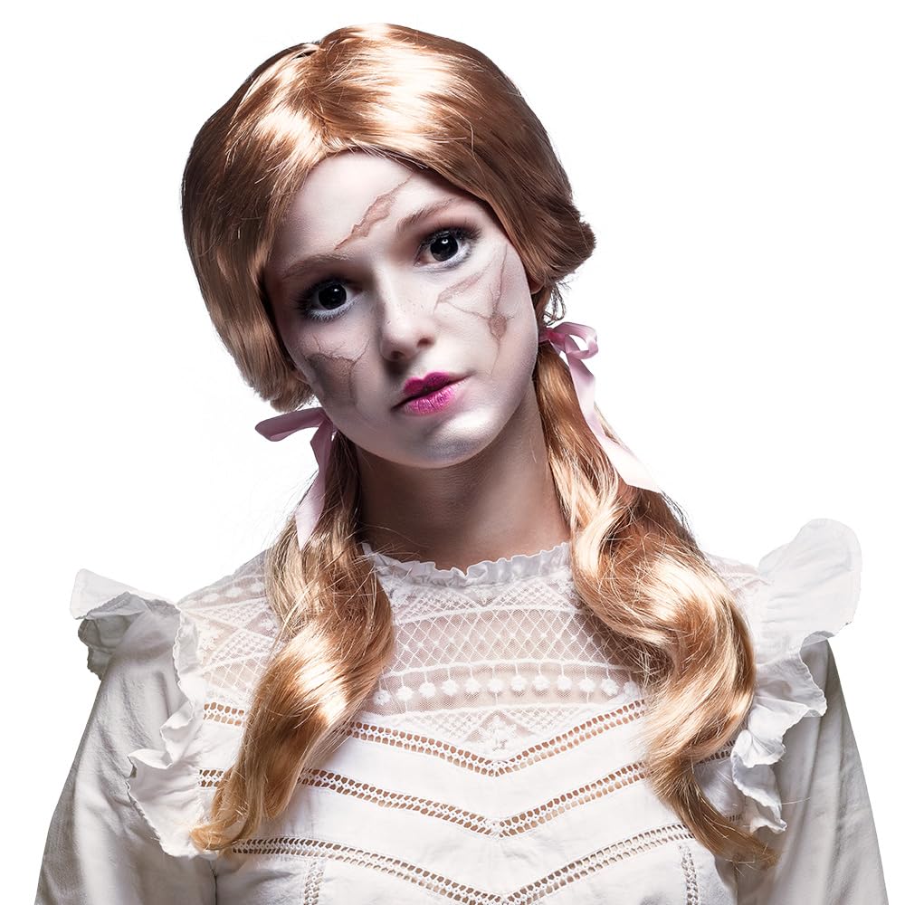 Boland Long Blonde Schoolgirl Wig with Braids – Women’s Fancy Dress Costume Wig with Ribbon Bows – Blonde Hair Accessory for Halloween, Hen Parties, Cosplay and Themed Events