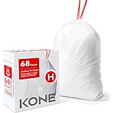 KONE Custom Fit Trash Bags Compatible with Simplehuman Code H, 68 Count Drawstring Garbage Bags, Dispenser Pack Trash Bin Liners For Kitchen, Bathroom, Home, 35 Liter / 8-9 Gallon