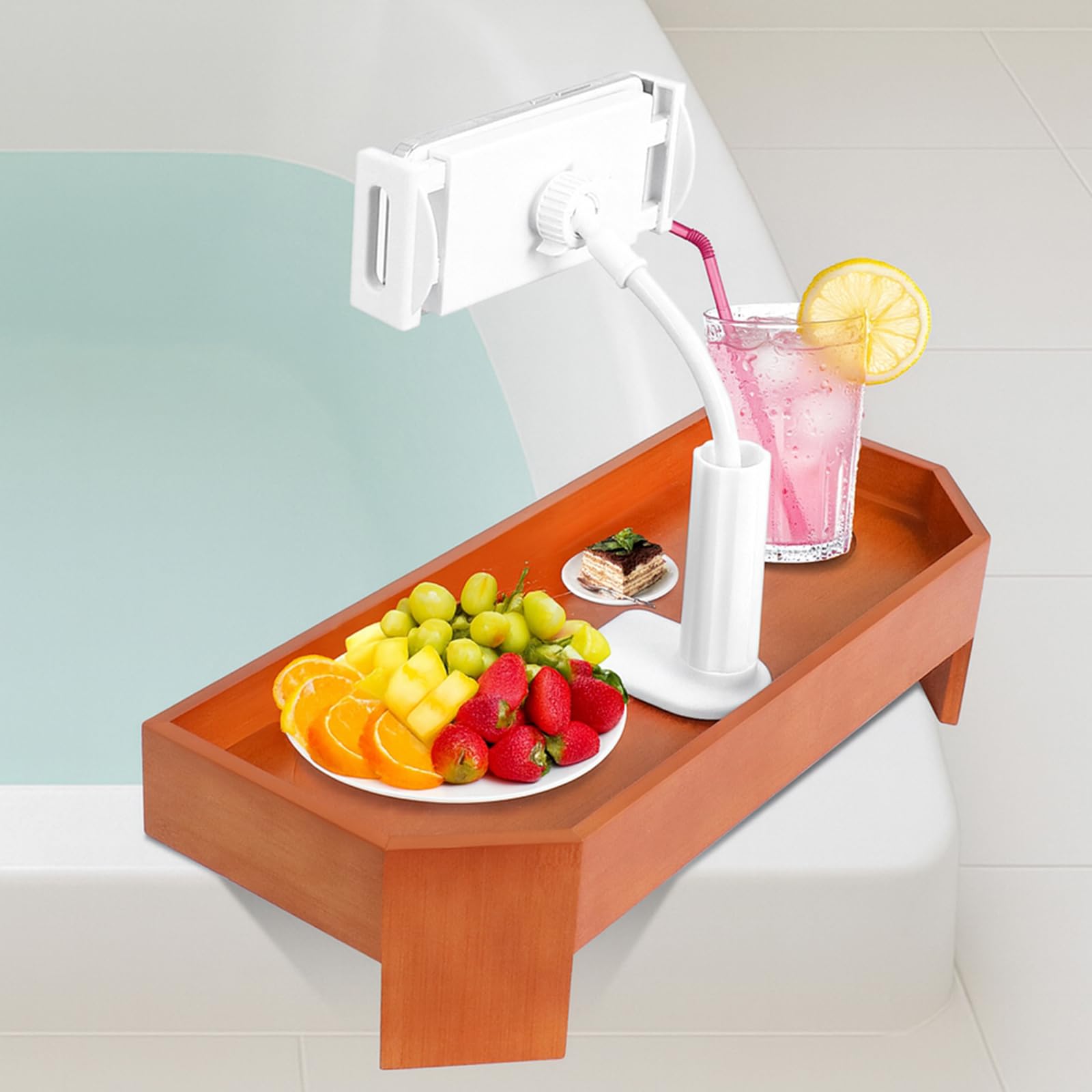 Photo 1 of Premium Bamboo Hot Tub Tray Table with Non-Slip Adjustable Phone Holder, Tub-Side Drink Holder for Spa, Bath Caddy Tray for Adults with Cup Slot & Relaxing Accessories