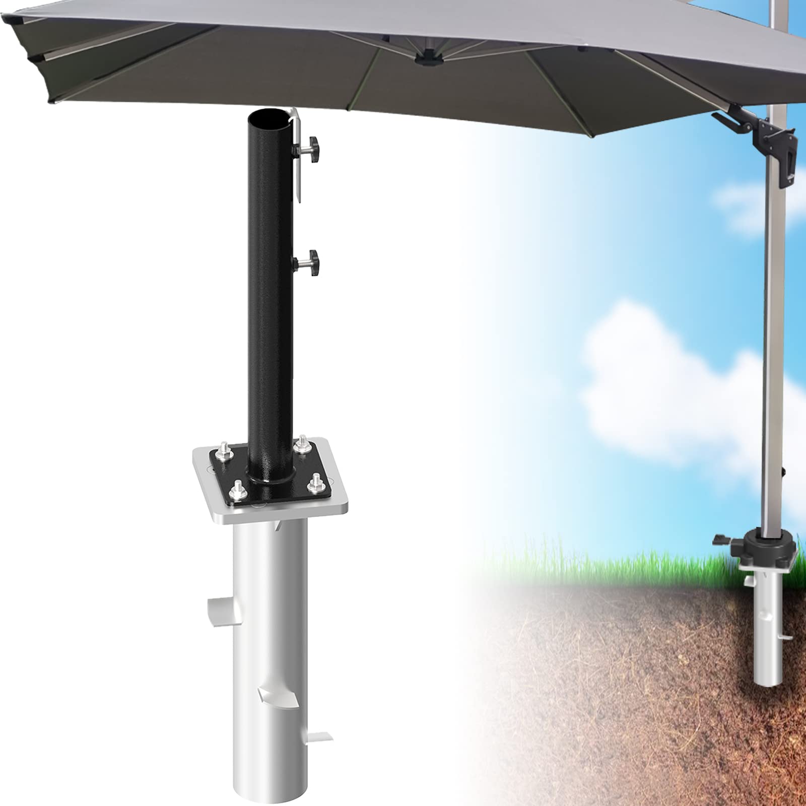 Photo 1 of Zaquak Offset Patio Umbrella Base In Ground,In-ground Umbrella Stand,Rustproof Steel Umbrella Holder,Universal Umbrella Ground Anchor for Offset Cantilever Umbrella and Middle Pole Patio Umbrella