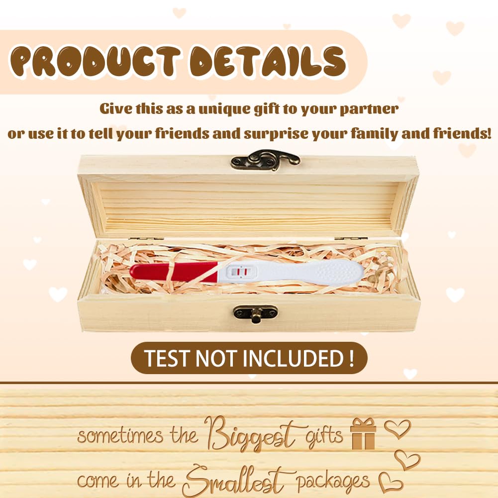 CHGCRAFT Pregnancy Wooden Announcement Gifts Pregnancy Test Keepsake Box Laser Engraving Box Surprise Announcement Gift with Raffia Ribbon to Husband Grandparents Parents 8x2x1.2inch