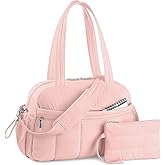 TOPDesign Travel Duffel Bag for Women, Puffer Gym Bag Sports Tote with Wet Pocket, Carry On Weekender with Luggage Sleeve (Pink)