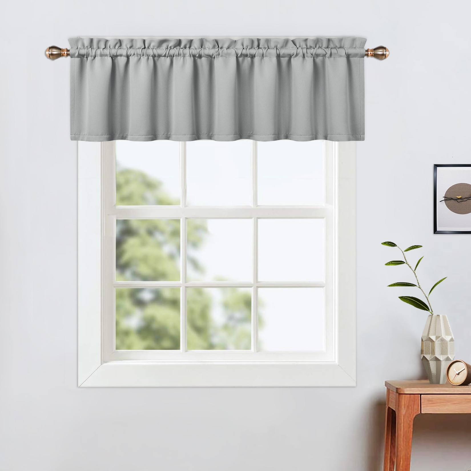 LinTimes Valance Kitchen Curtains,52 x 15 inch Long,Light Grey Wine,Rod Pocket Short Blackout Curtain for Small Windows,Thermal Window Treatment and Room Darkening Cafe Curtain — image 1