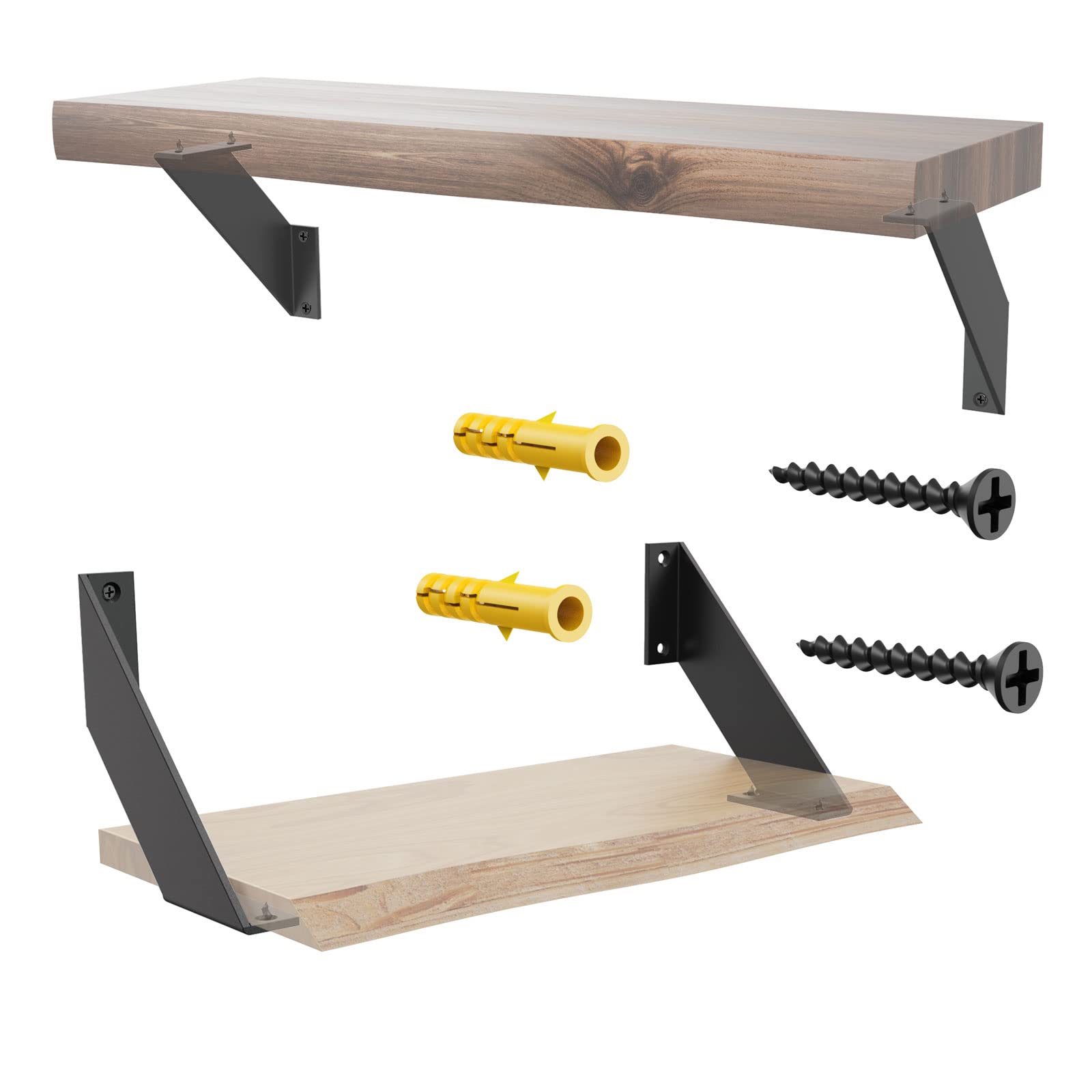 SPOROOT Black Shelf Bracket 15cm,4PCS Floating Shelf Bracket,Floating Shelf Heavy Duty Brackets,Wall Mounted Shelves Support Bracket with Flat Angle Curved — image 1