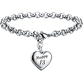 KGBNCIE Happy Birthday Gifts Bracelet Heart Charm Birthday Bracelets Gift for Women Teen Girls 11th 12th 13th 14th 15th 16th 17th 18th 19th 20th 21st 25th 30th
