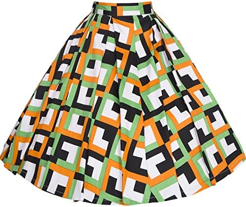 DAROJ Women's 50s 60s Classy Retro Style Floral/ Plaid/ Checkered/ Stripes Skirts XXL Yellow-2