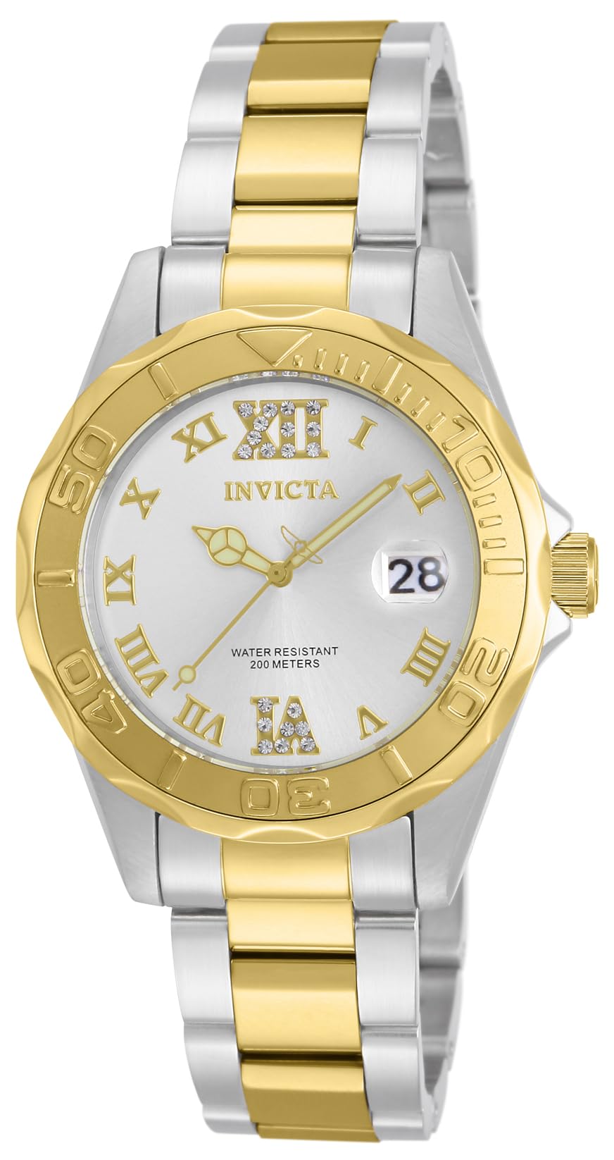 Invicta Pro Diver 12852 Women's Watch - Waterproof - Analogue - Quartz Movement - stainless steel with silver dial - 38mm