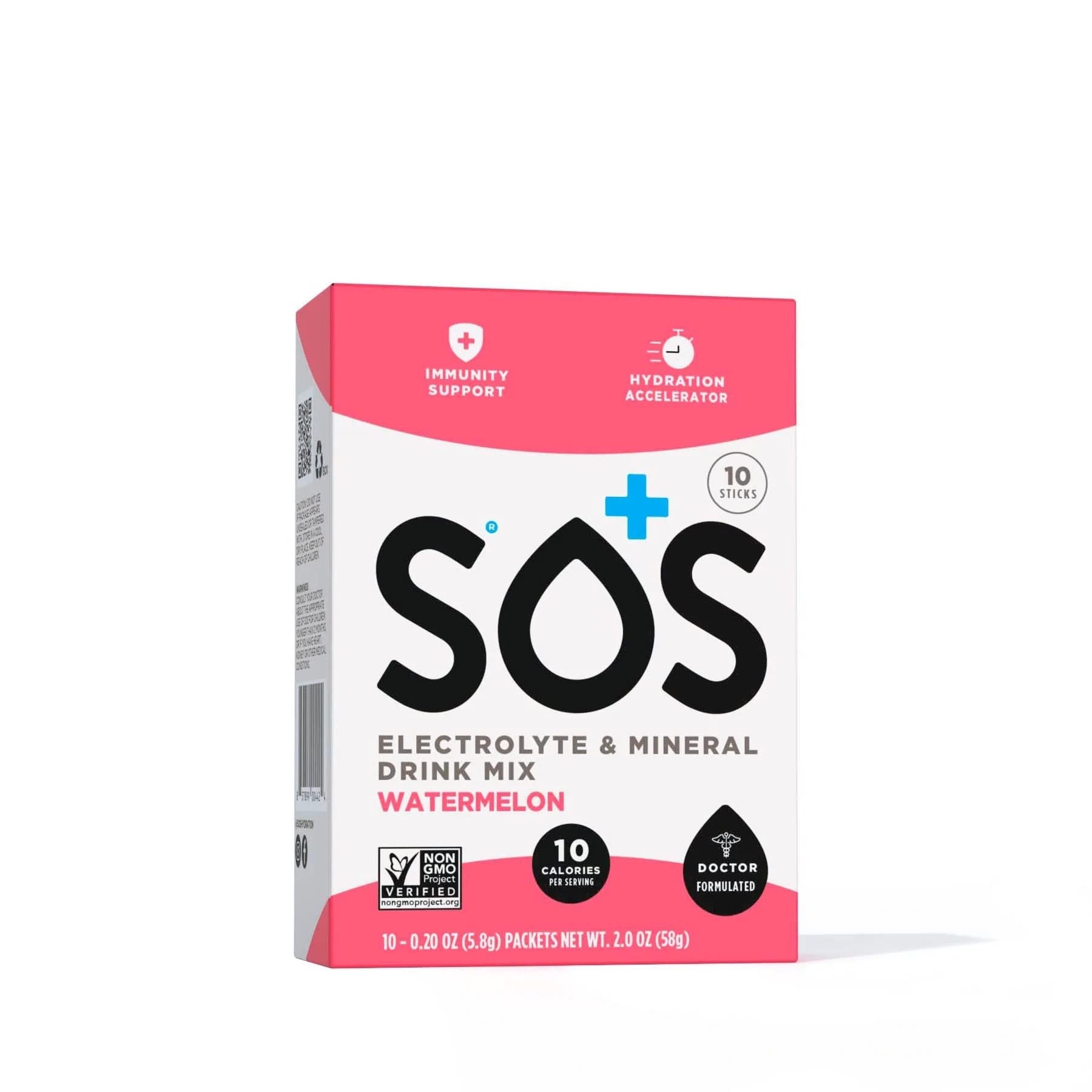 SOS Hydration Rapid Action Electrolytes Watermelon Flavour (10 Powder Sachets) Daily Hydration Packed with Vitamins, Highly Versatile Energy Boost for Travel, Recovery and Wellbeing | Low Sugar