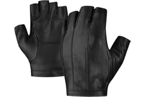 Harssidanzar Driving Gloves for Men,Unlined Fingerless Half Finger Leather Driving Cosplay Costume Gloves KM049US