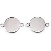 Craftdady 100Pcs 20mm Bezel Tray Pendant Connectors Blank Cameo Round Cabochon Settings Stainless Steel Double Loops Charm Links for DIY Crafts Jewelry Bracelet Necklace Earring