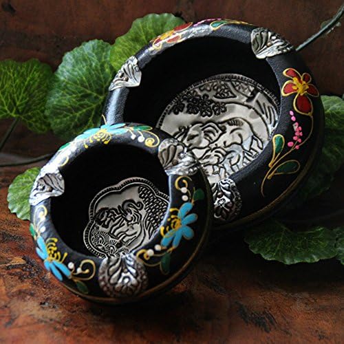 Original Exquisite Elephants Pattern Floral Ashtrays Solid Wood Crafts Creative Home Decoration Tourist Souvenir