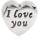 I love you Charm 925 Sterling Silver Heart Charm Valentine Charm for DIY Charms Bracelet