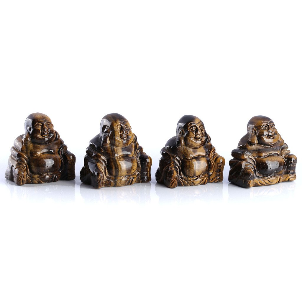 JOVIVI Reiki Edelstein Kristall Maitreya Happy Buddha Figur Schutzengel Talisman Feng Shui Energietherapie Stein Deko(Tigerauge)