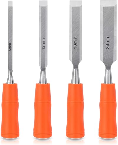 MECHEER 4 Pcs Wood Chisel Set Bevel Edge Ergonomic Handles 6 12 18 24mm