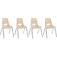 FDP 16" School Stack Chair, Stacking Student Seat with Chromed Steel Legs and Ball Glides; For In-Home Learning or Classroom - Sand (4-Pack), 10382-SD