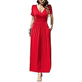 LILBETTER Women's Summer Short Sleeves Dress Wrap Waist Maxi Dresses with Pockets