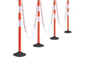 VEVOR 4 Pack Traffic Delineator Posts, 34 in Traffic Safety Cones with Weighted Base, Reflective Strips and Chain, Heavy Duty