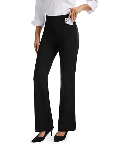 black dress pants for women petite Bamans Work Business Straight Leg Slacks 26