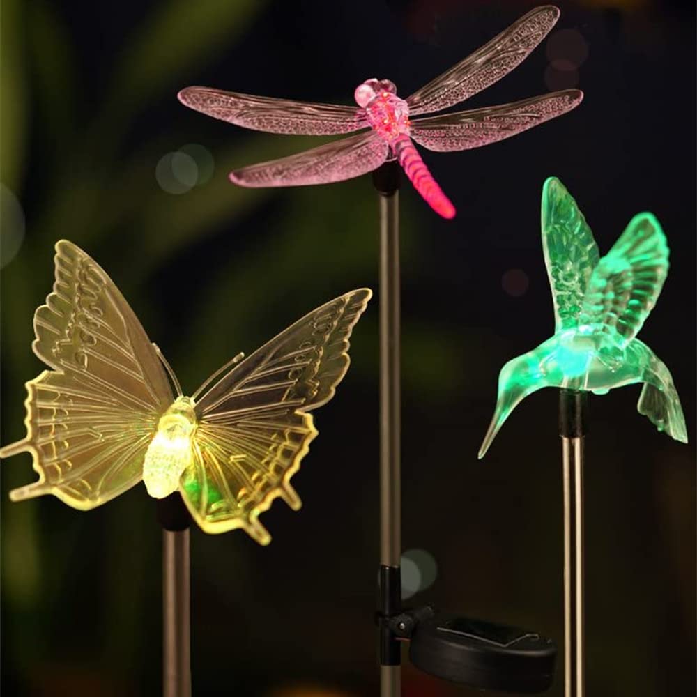 cuzile Solar Garden Stake Lights - Hummingbird Butterfly Dragonfly Kit for Outside Garden Patio Yard Lawn Lighting Decor