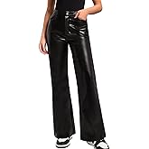 OZICERD Black Faux Leather Pants for Women High Waisted Flare Leggings Straight Wide Leg Pleather Pants with Pockets