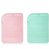 AKIRO Silicone Heat Resistant Mat for Hair Styling Tools, 2 Pack, Pink and Mint Green, Wavy Textured Surface Silicone Heat Pad for Hair Styling Tools