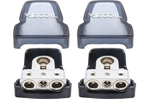 Recoil PBT-S04 2 Pack Premium Solid Brass Positive Negative Battery Terminals Clamps with Two 0/2/4 Gauge Outputs and One 4/8