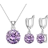 GZWHD Round Cubic Zirconia Necklace and Earrings Set for Women, Daily Party Prom Wedding Jewelry Sets, Valentine's Day/Christmas/Mother's Day/Birthday/Birthstone Gift for Wife/Mother/Friend/Sister/Daughter