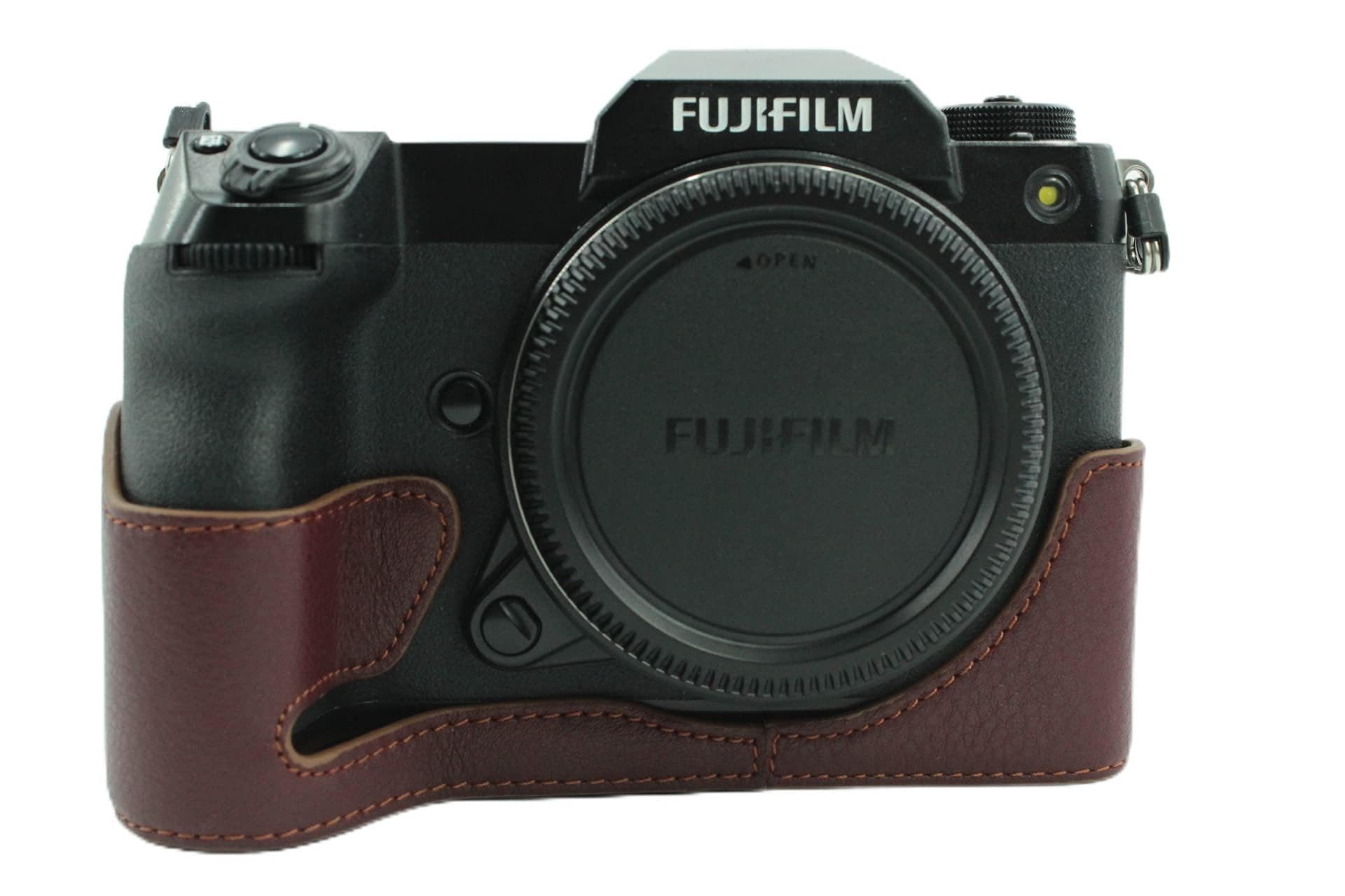 GFX 100S Camera Case, Zakao Genuine Real Leather Half Bottom Opening Version Holster Camera Case With Hand Strap Protective Cover Bag Case for Fujifilm Fuji GFX 100S (Coffee)