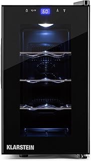 Klarstein Reserva Piccola - Weinkühlschrank, Getränkekühlschrank, 25 Liter, 8 Flaschen, 3 verchromte Regaleinsätze, zuschaltbare Innenraumbeleuchtung, 8 bis 18°C, Bedienung, schwarz