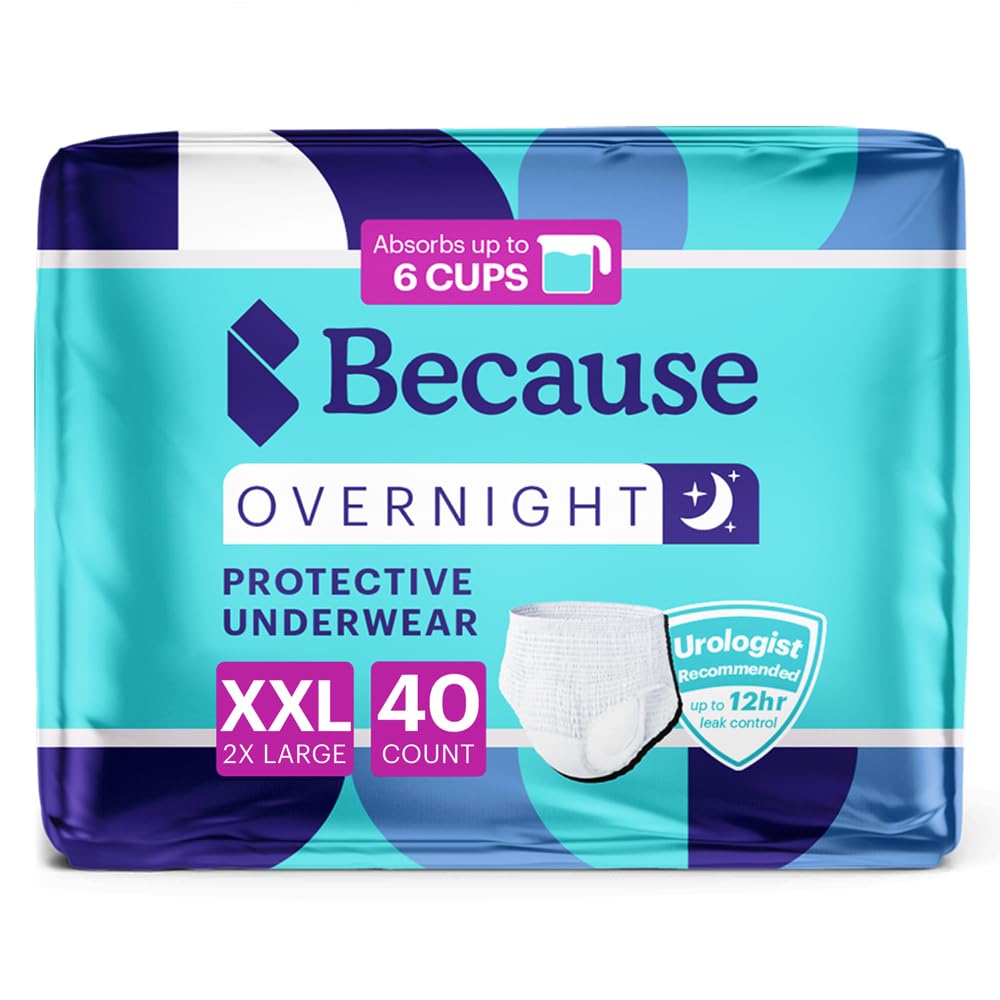 Photo 1 of Because Overnight Absorbency Pull Ups - Adult Disposable Incontinence Underwear, Extra Absorbent Nighttime Briefs for Men and Women, White, XXLarge, 40 Count (4 Packs of 10)