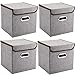 MEÉLIFE Storage Bins 4-Pack Storage Boxes Linen Basket Fabric Foldable Cubes Organizer Containers Drawers with Lid & Handle for Office Nursery Bedroom Shelf Gray
