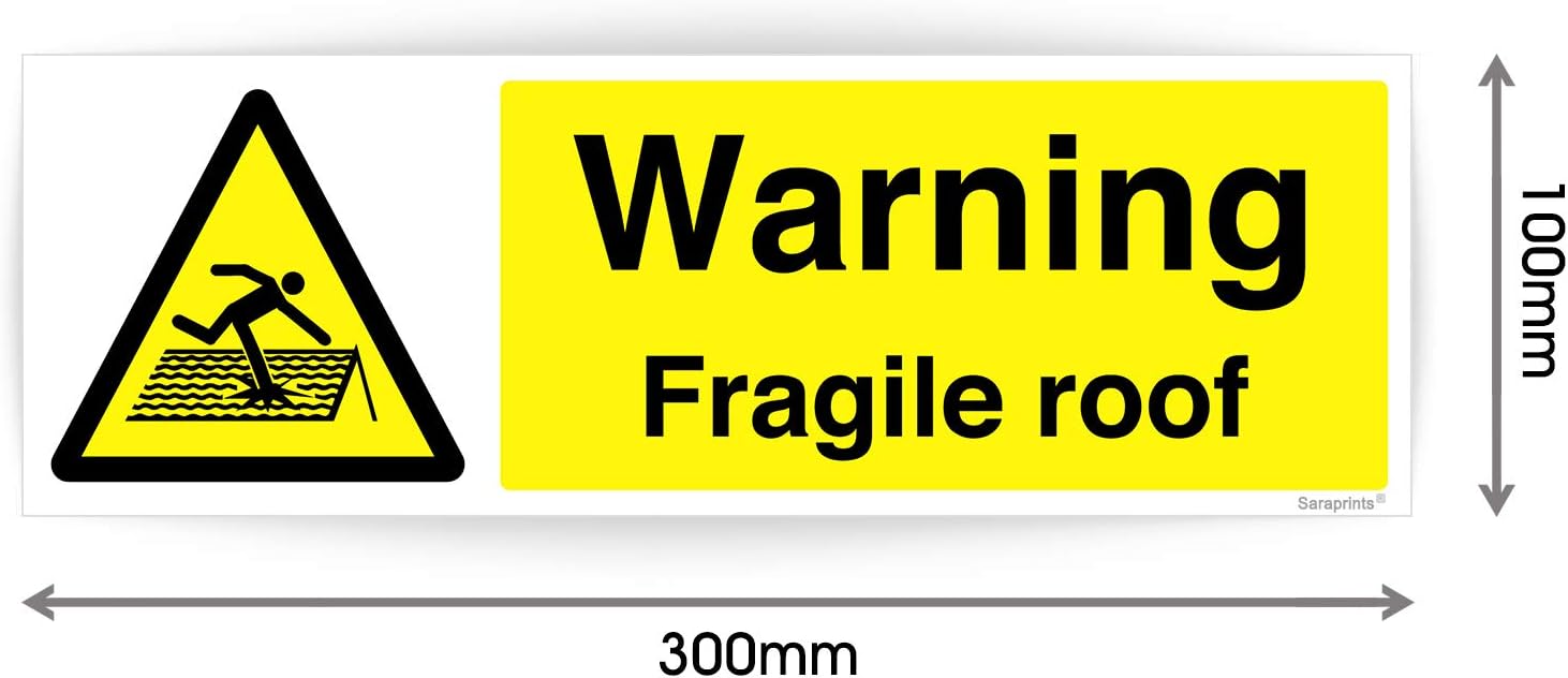 Pack of 5 Fragile Roof Warning Sign Self Adhesive (100 x 300 mm) Waterproof Fragile Roof Sign Stickers Sara Prints® - Image 4