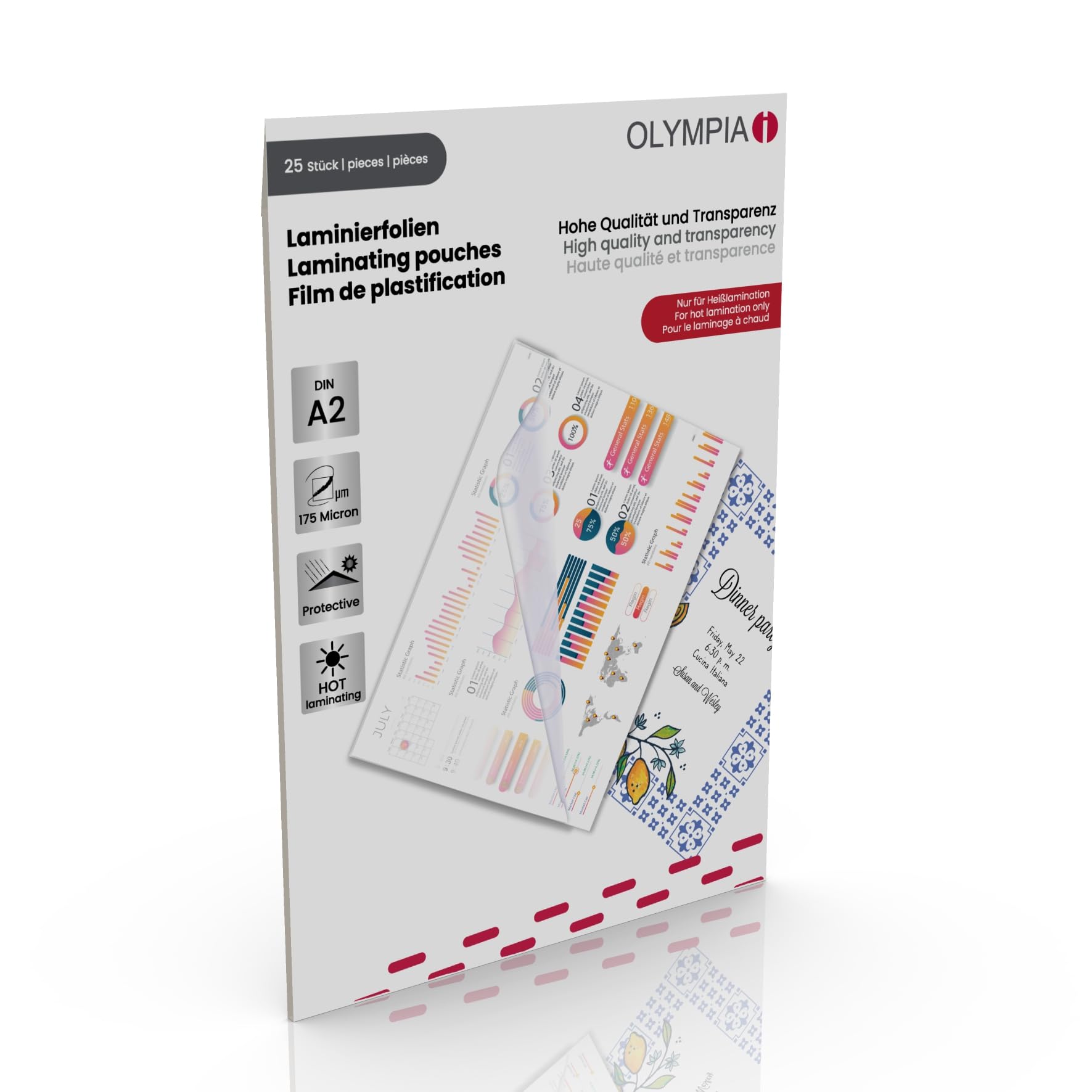 Olympia 9184 125 Micron A2 Laminating Pouches – Pack of 25)