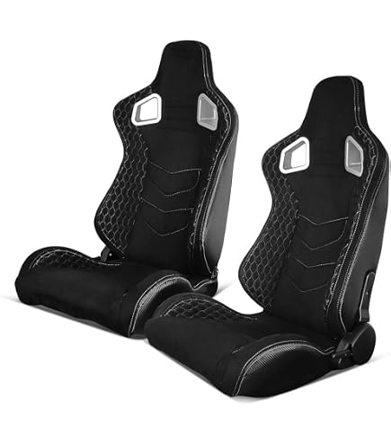 IKON MOTORSPORTS, Universal Racing Seats Pair with Dual Sliders, Brown PU Leather