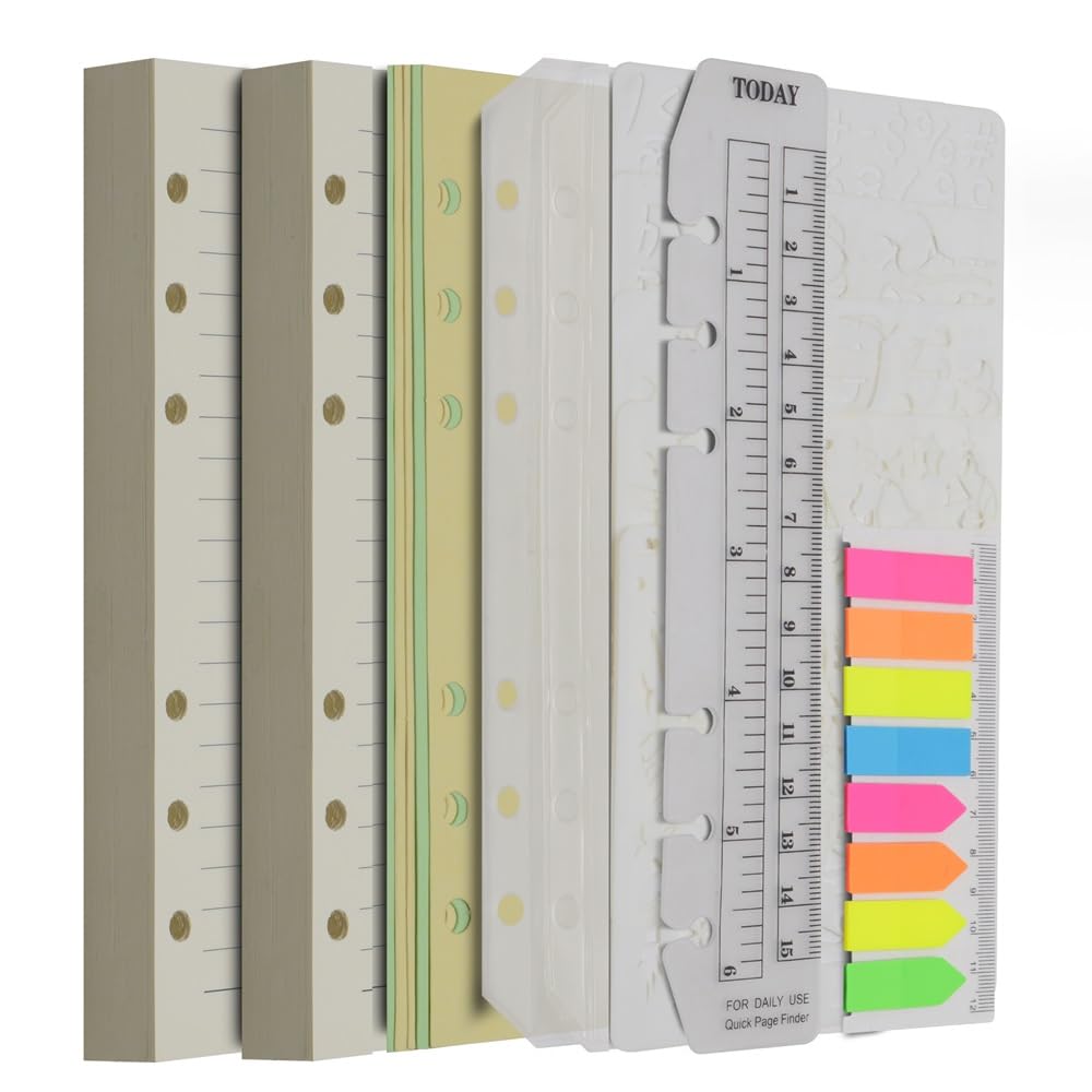 Wonderpool 320 Pages Ruled/Lined Paper Refill A6 Inserts Binder Loose Leaf Paper, Dividers, Pocket, Neon Page Marker, Bookmark, Stencils for Refillable 6 Ring Binder Journal Notebook Diary Planner(A6)