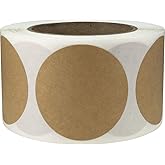 Brown Natural Kraft Color Coding Labels – 2.5 Inch Round Circle Dots, 500 Total Adhesive Round Stickers on a Roll for Inventory, Organization, Retail, and Warehouse – Made in The USA