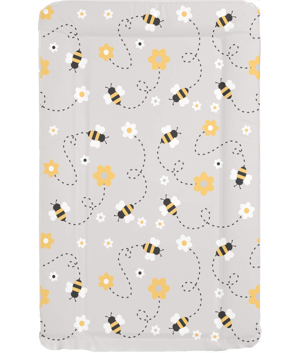 Callowesse Baby Changing Mat 76x45cm. Waterproof, Wipe Clean, Raised Edges, Portable and Foldable – Grey Bee