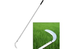 YEELOR Weeding Sickle, Serrated & Plain-Edged Combined Steel Scythe 51-Inch Adjustable Long Handle, Lightweight Long-Handled Garden Sickle Tool for Gardens, Yards, Fields & Overgrown Areas
