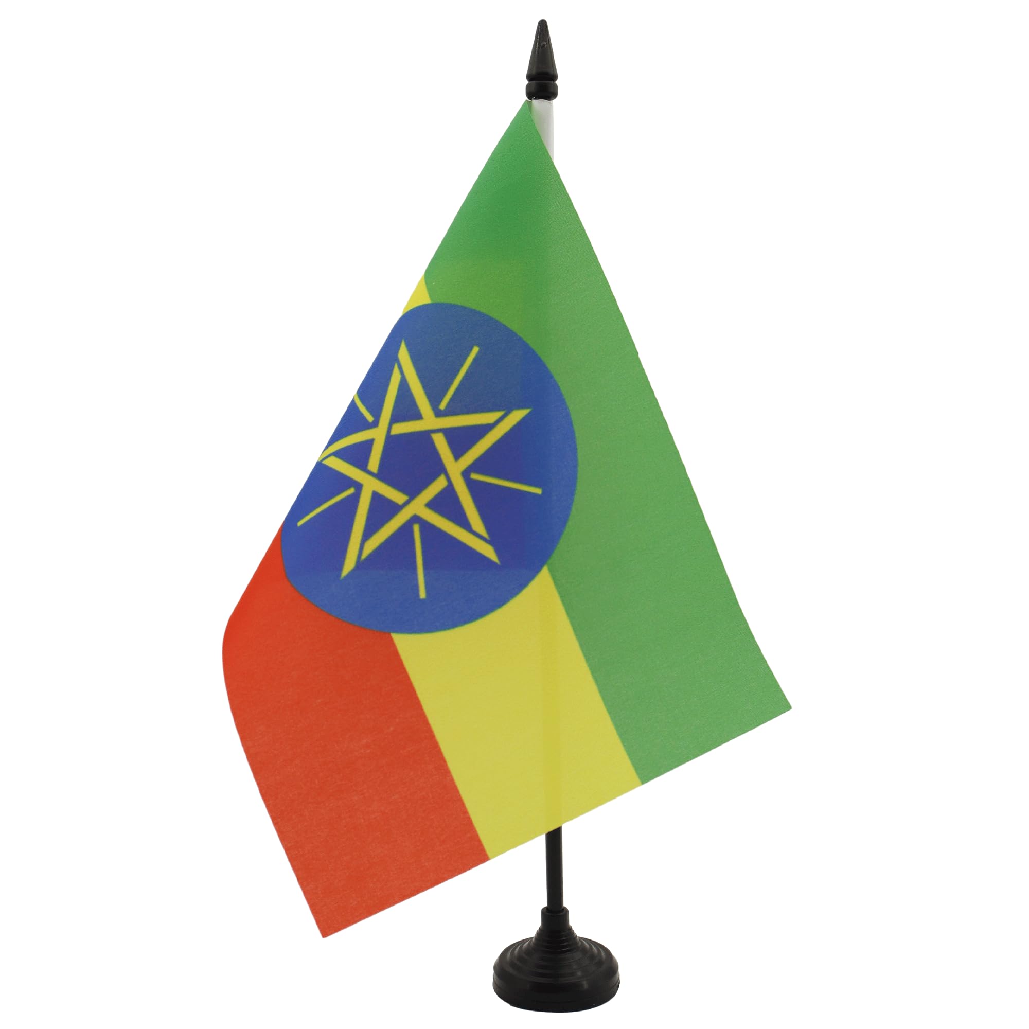 AZ FLAG Ethiopia Table Flag 5'' x 8'' - Ethiopian Office Decoration 100% Polyester 21 x 14 cm - Mini Desk Flag with Pole and Black Plastic Base — image 1