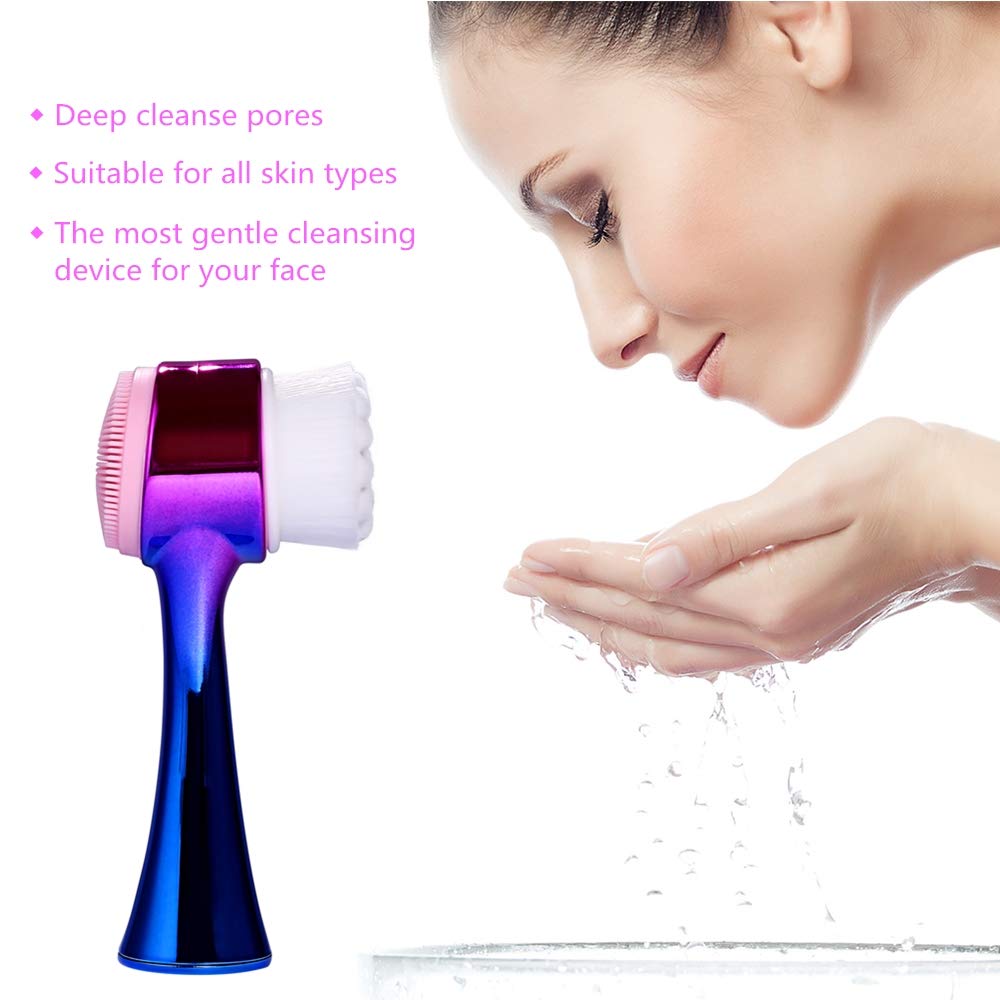 Double-sided Manual Facial Cleansing Brush - 2 in 1 Face Wash Brush for Gentle Exfoliating, Deep Cleansing, Makeup Removal, Massaging and Removing Blackhead Wash Suitable for All Skin Types: Beauty
