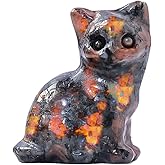 Runyangshi 1PCS Natural Crystal Flame Yooperlite Stone Cat Figurine 1.18" Healing Crystal Kitten Statue Hand Carved Lucky Cat Sculpture Home Desk Decoration Cat Lover Gift