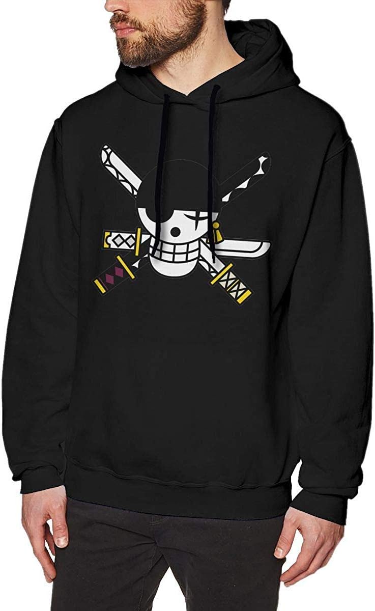 SHUNFAN Roronoa Zoro Mens Long Sleeve Sweatshirts Man Hoodies Black