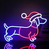 Dachshund Neon Sign Christmas Hat Neon LED Sign Weiner Dog Neon Lights for Bedroom Puppy LED Sign Animal Wall Art Cute Dog Neon Light Up Sign for Pet Shop Party Decor Christmas Gift