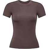 AUROLA Everyday Fitted T-Shirt for Women,Crew Neck Basic Short Sleeves T ShirtCrop Tops Modal Slim Fit Tee