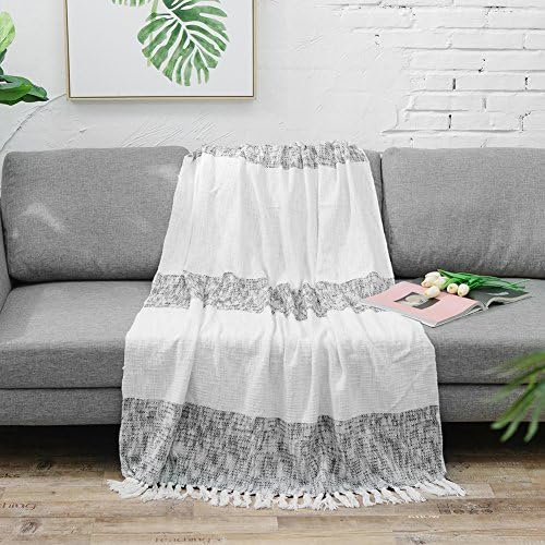 NordECO 100% Cotton Throw Blanket with Tassels, Breathable Washable Lightweight and Soft Throws for Daily Use, Black and White, 50"x 60"